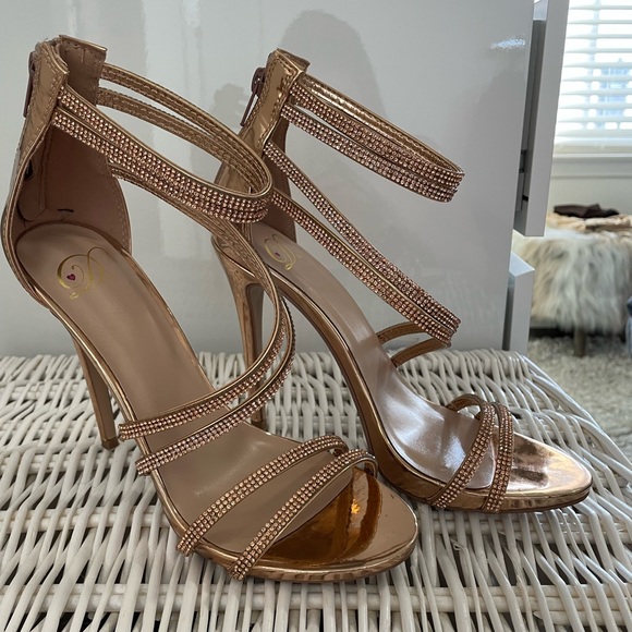 Rose Gold Sequins Strap Heels - Picture 3 of 5